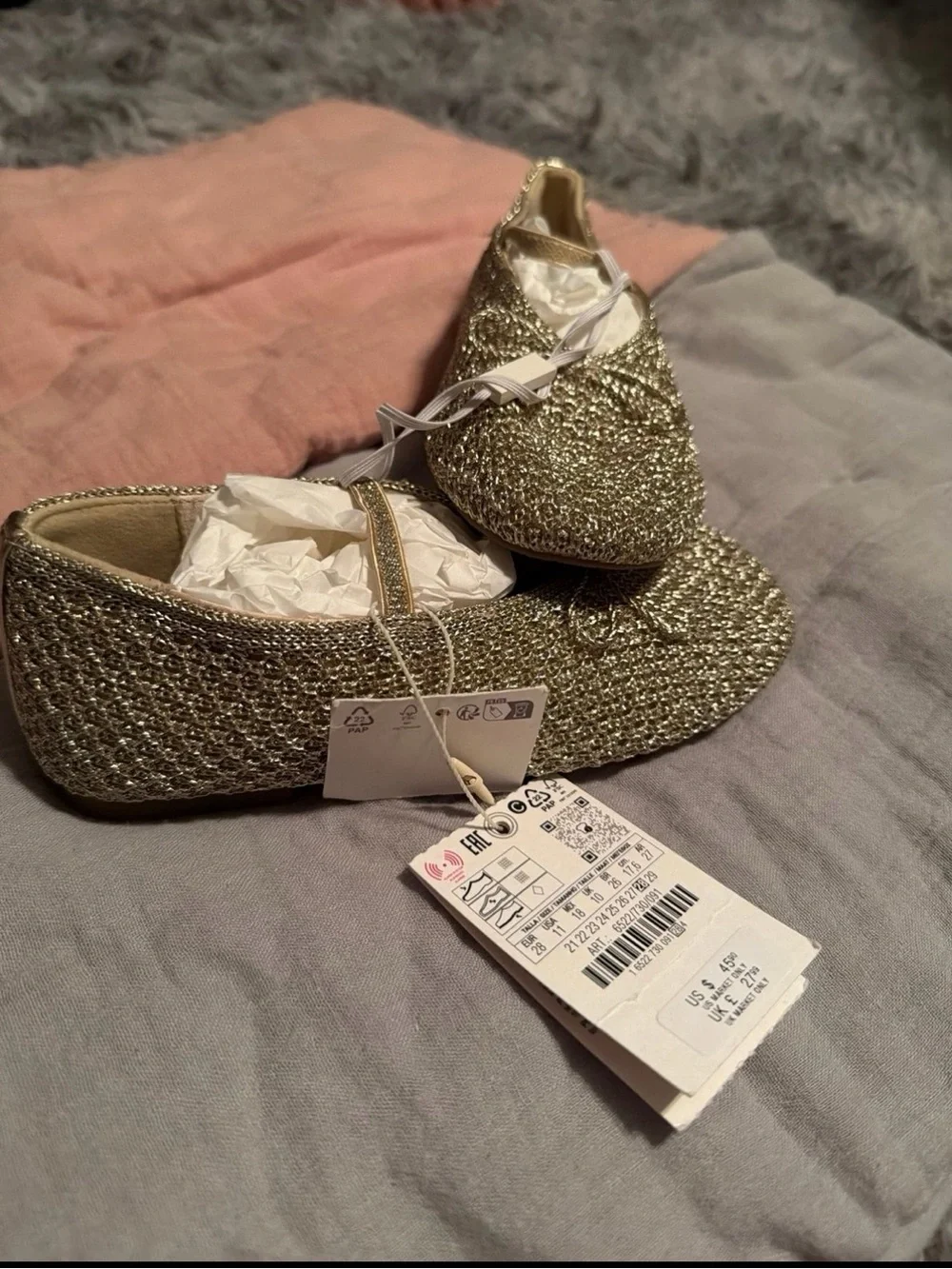 Zara Girls Gold Glitter Ballet Flats